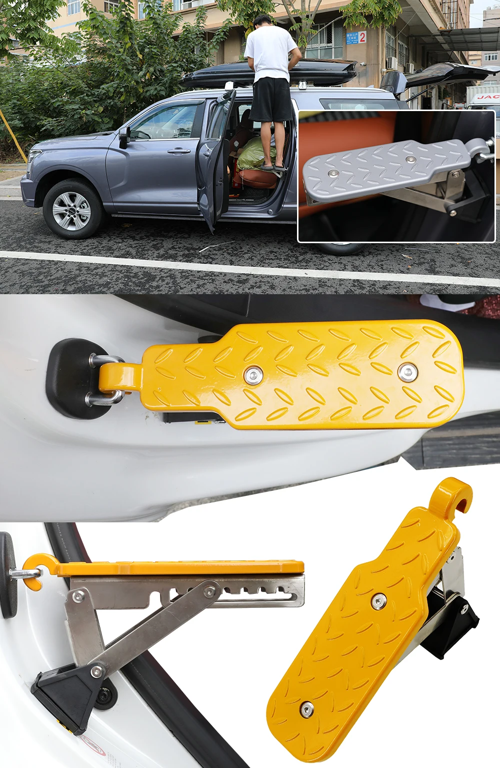 Montaż aluminiowego bagażnika na relingach dachowych samochodu kombi z kluczami mocującymi